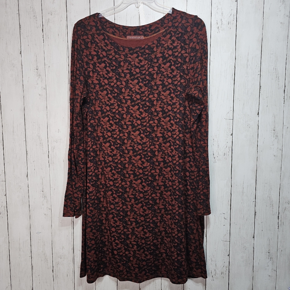 Cut Loose Womens Pullover Shift Dress Floral Stretch Jersey Knee Length Size XL.